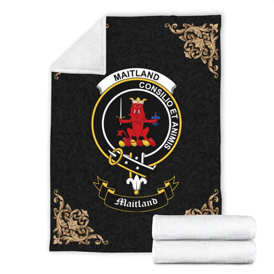 Clan Maitland Crest Tartan Premium Blanket Black