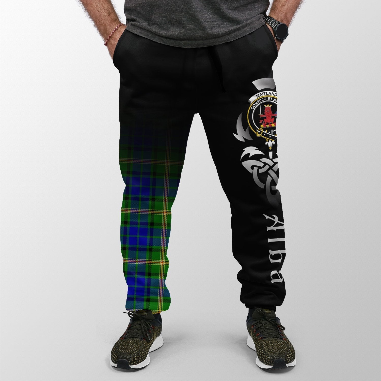 Clan Maitland Tartan Crest Jogger Sweatpants  Alba Celtic Style TW23 Clan Maitland Tartan Today   