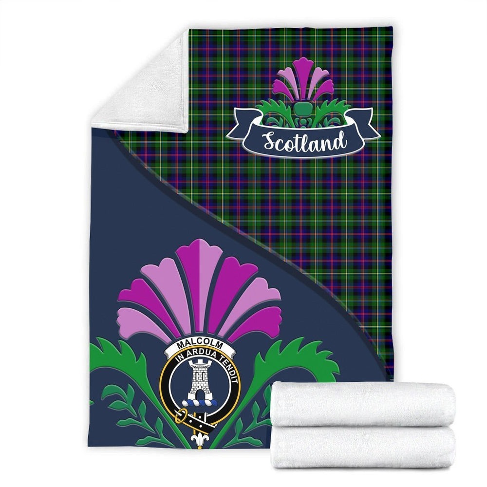 Clan Malcolm (or MacCallum) Tartan Crest Premium Blanket Thistle Style TY11 Clan MacCallum Tartan Today   