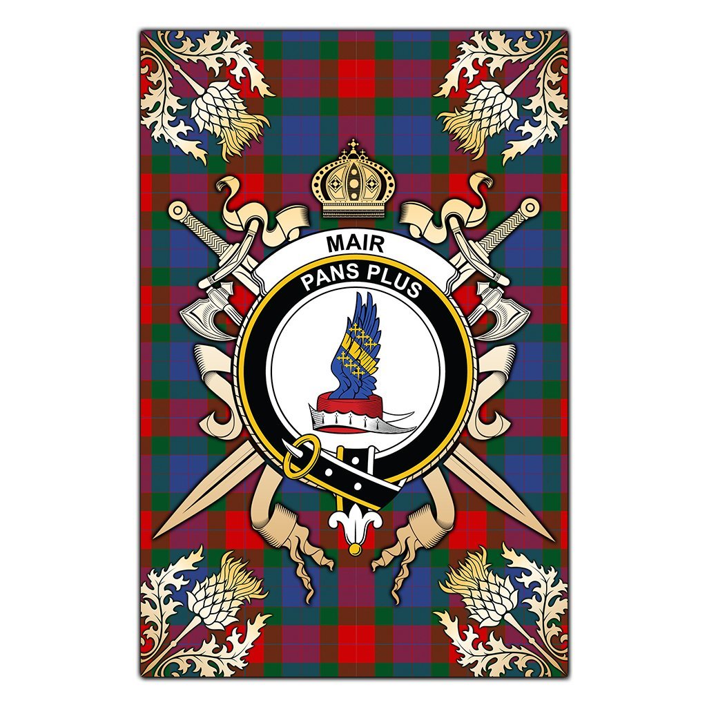 Clan Mar Tartan Crest Black Garden Flag  - Gold Thistle  JX56 Clan Mar Tartan Today   