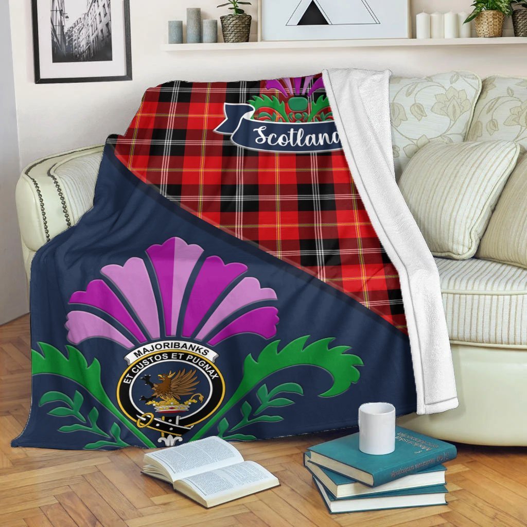 Clan Marjoribanks Tartan Crest Premium Blanket Thistle Style HV58 Clan Marjoribanks Tartan Today   