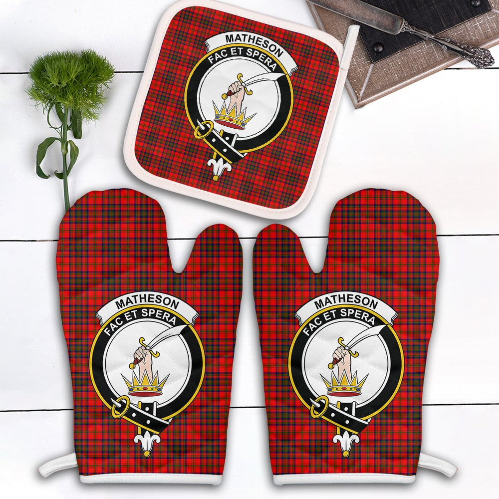 Clan Matheson Modern Tartan Crest Oven Mitt And Pot Holder (2 Oven Mitts + 1 Pot Holder) DN16 Clan Matheson Tartan Today   