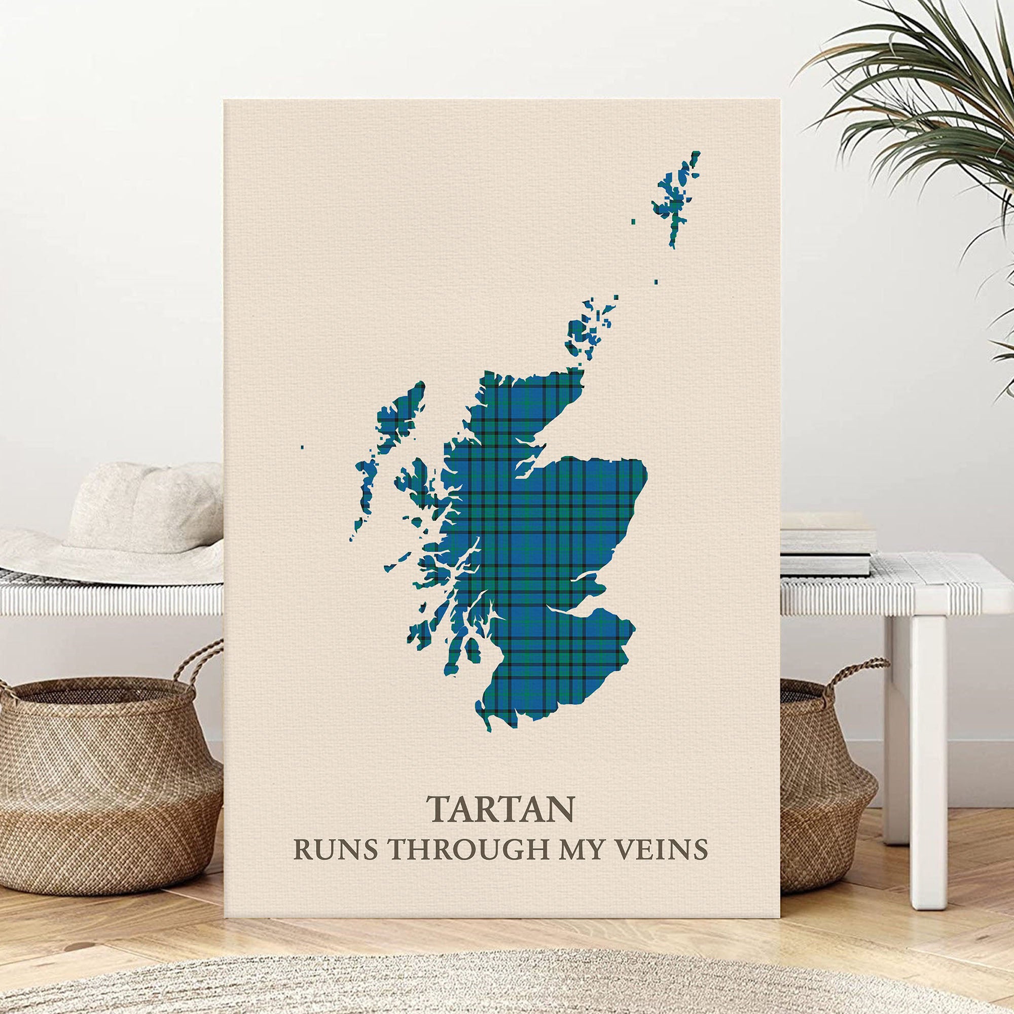 Clan Matheson Hunting Ancient Tartan Scotland Map Canvas “Tartan Runs Through My Veins” Wall Art WO59