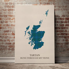 Matheson Hunting Ancient Tartan Scotland Map Canvas – “Tartan Runs Through My Veins” Wall Art