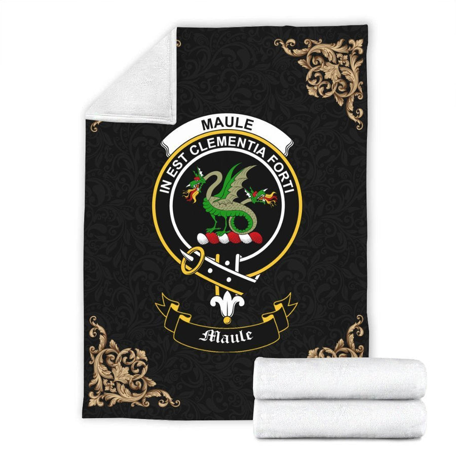 Clan Maule Crest Tartan Premium Blanket Black