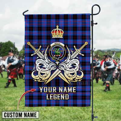 Custom Name Clan Maule Tartan Garden Flag with Clan Crest and the Golden Sword of Courageous Legacy QP81