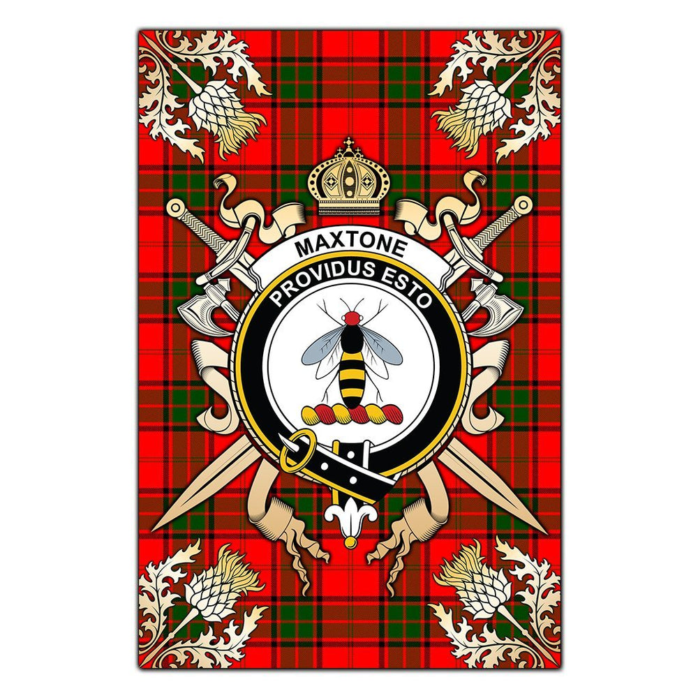 Clan Maxtone Tartan Crest Black Garden Flag  - Gold Thistle  NA21 Clan Maxtone Tartan Today   