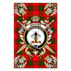 Clan Maxtone Tartan Crest Black Garden Flag  - Gold Thistle  NA21 Clan Maxtone Tartan Today   