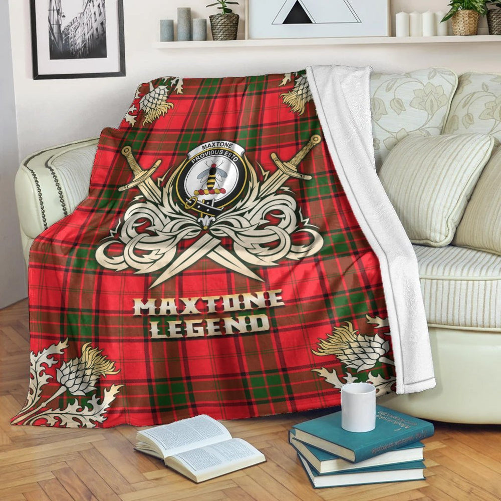 Clan Maxtone Tartan Gold Courage Symbol Blanket PF71 Clan Maxtone Tartan Today   