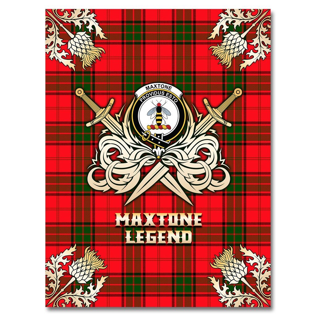 Clan Maxtone Tartan Gold Courage Symbol Blanket PF71 Clan Maxtone Tartan Today   