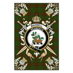 Clan Maxwell Hunting Tartan Crest Black Garden Flag  - Gold Thistle  IG42 Clan Maxwell Tartan Today   