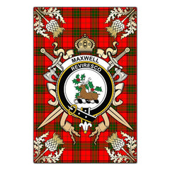 Clan Maxwell Modern Tartan Crest Black Garden Flag  - Gold Thistle  IM11 Clan Maxwell Tartan Today   