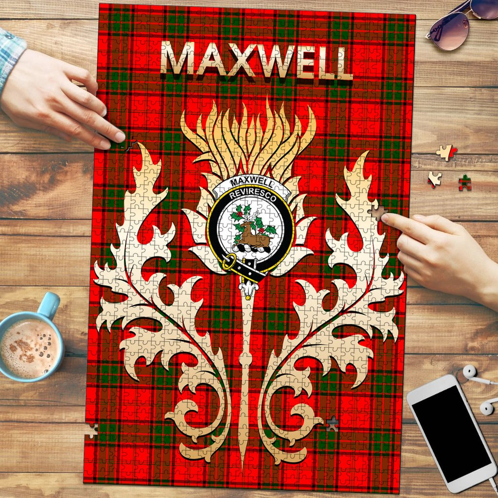 Clan Maxwell Modern Tartan Crest Thistle Jigsaw Puzzles Gift For Family PX24 Clan Maxwell Tartan Today   