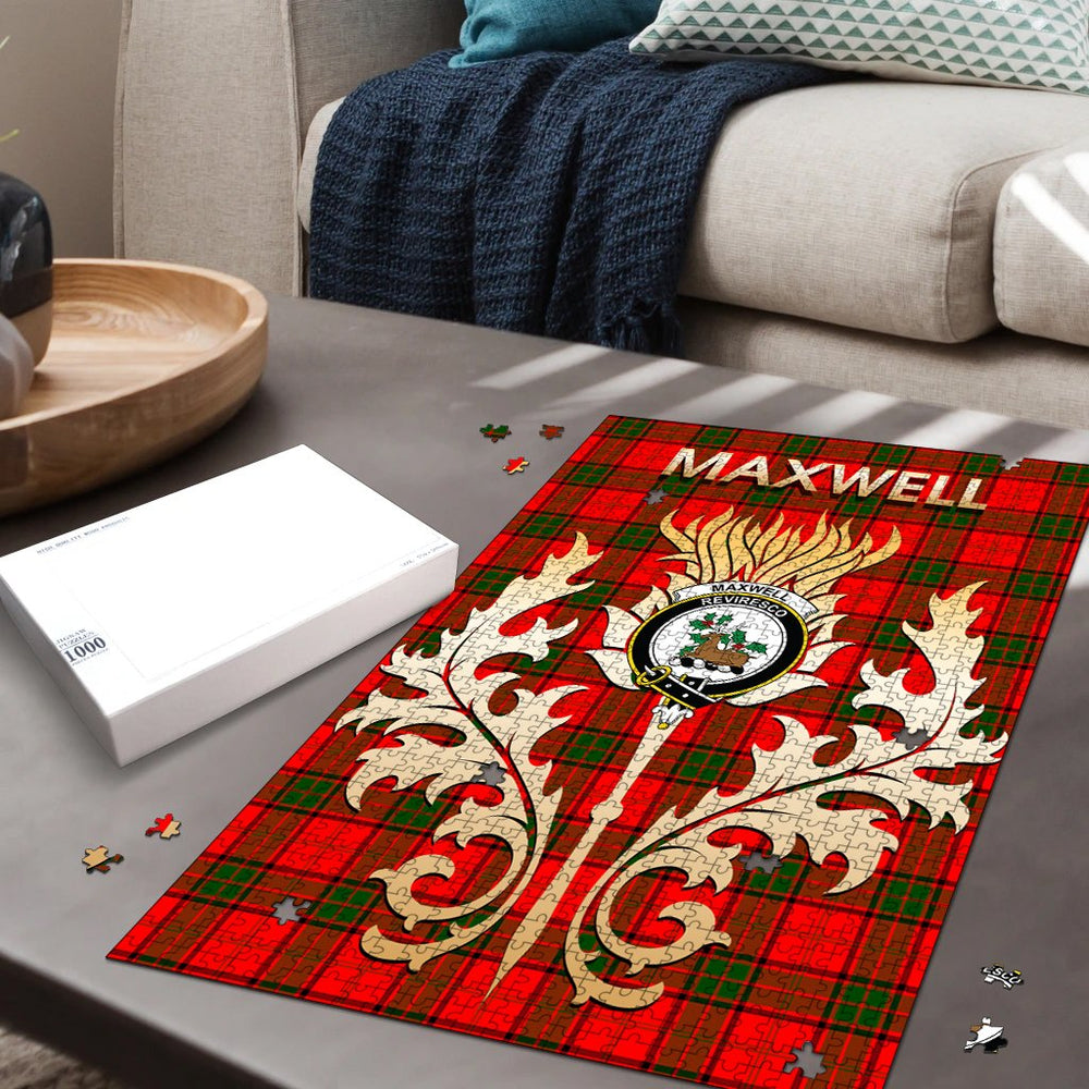 Clan Maxwell Modern Tartan Crest Thistle Jigsaw Puzzles Gift For Family PX24 Clan Maxwell Tartan Today   