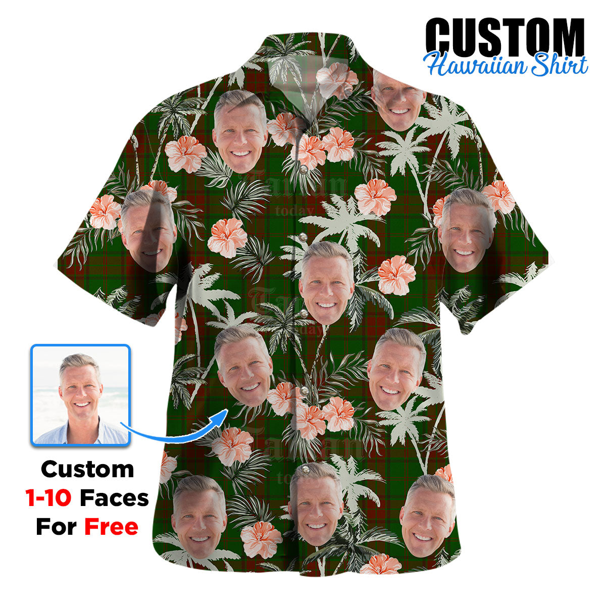 Clan Maxwell Hunting Tartan Custom Face Hawaiian Shirt – Unisex Gift for Family Members, Summer Party CH11 Maxwell Hunting Tartan Tartan Hawaii Shirt