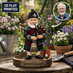 Personalized McCarthy Clan Bagpipe Garden Gnome Caricature Plaque Custom Photo, Any Clan Tartan, Wood or Acrylic, Grandpa & Dad Gift, Scottish Highland Garden Decor DH85