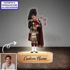 Custom Bagpipe McCarthy Tartan LED Night Light - Personalized Scottish Bagpiper Figurine with Wooden Stand