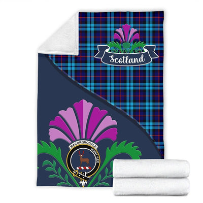 Clan McCorquodale Tartan Crest Premium Blanket Thistle Style