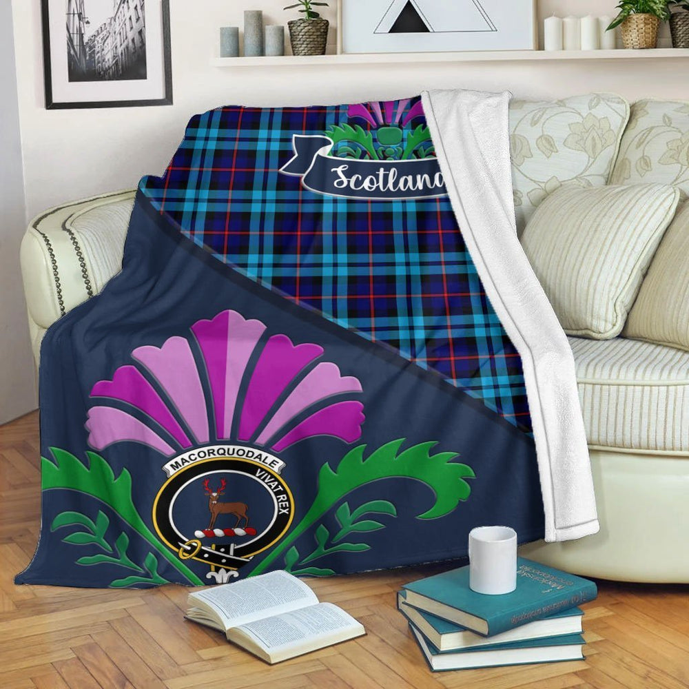 Clan McCorquodale Tartan Crest Premium Blanket Thistle Style UY31 Clan McCorquodale Tartan Today   