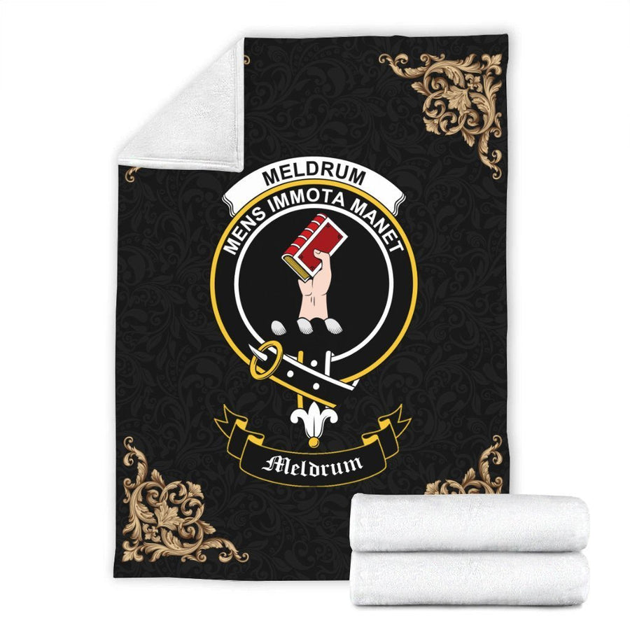 Clan Meldrum Crest Tartan Premium Blanket Black
