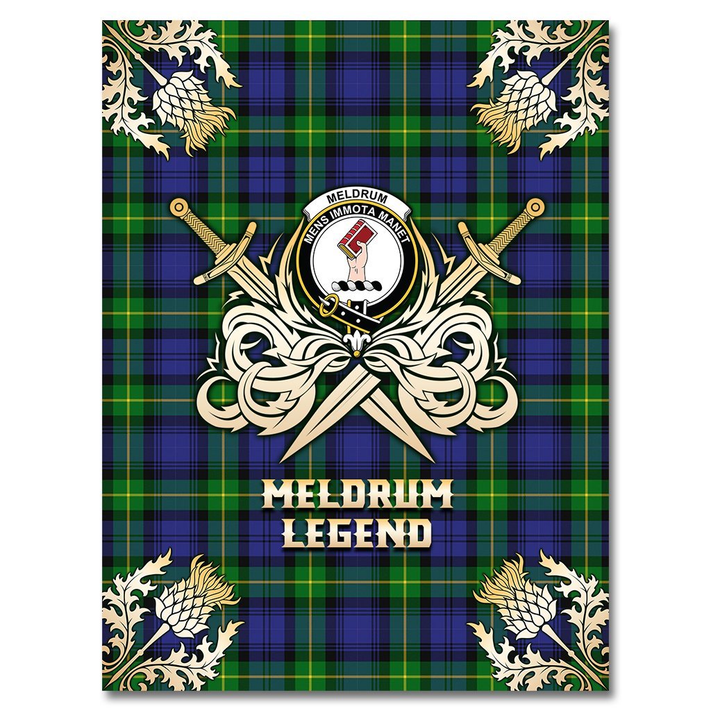 Meldrum Clan Meldrum Tartan Gold Courage Symbol Blanket RG10 - Tartan Today