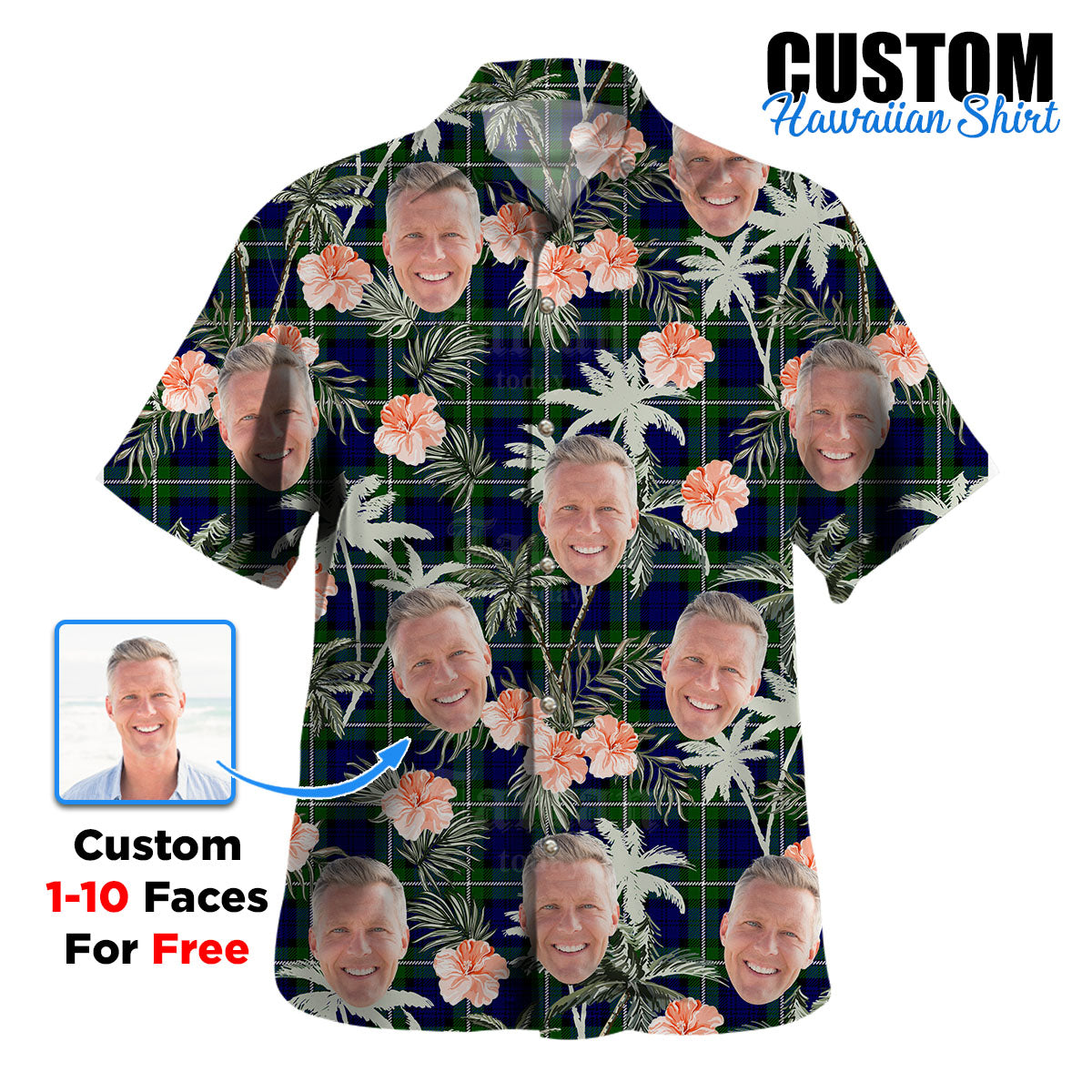 Clan Meldrum Forbes Tartan Custom Face Hawaiian Shirt – Unisex Gift for Family Members, Summer Party RK57 Meldrum Forbes Tartan Tartan Hawaii Shirt