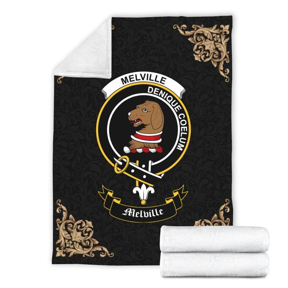 Clan Melville Crest Tartan Premium Blanket Black OI43 Clan Melville Tartan Today   