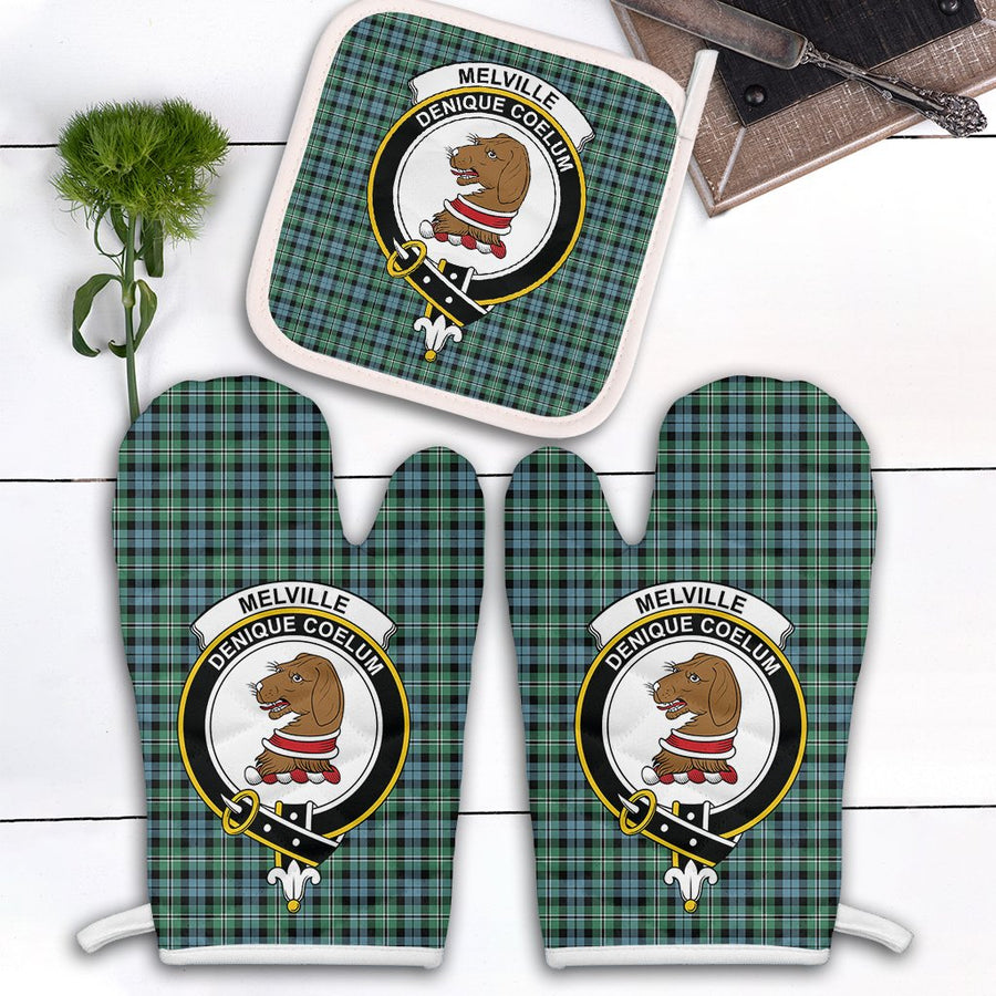 Clan Melville Tartan Crest Oven Mitt And Pot Holder (2 Oven Mitts + 1 Pot Holder)