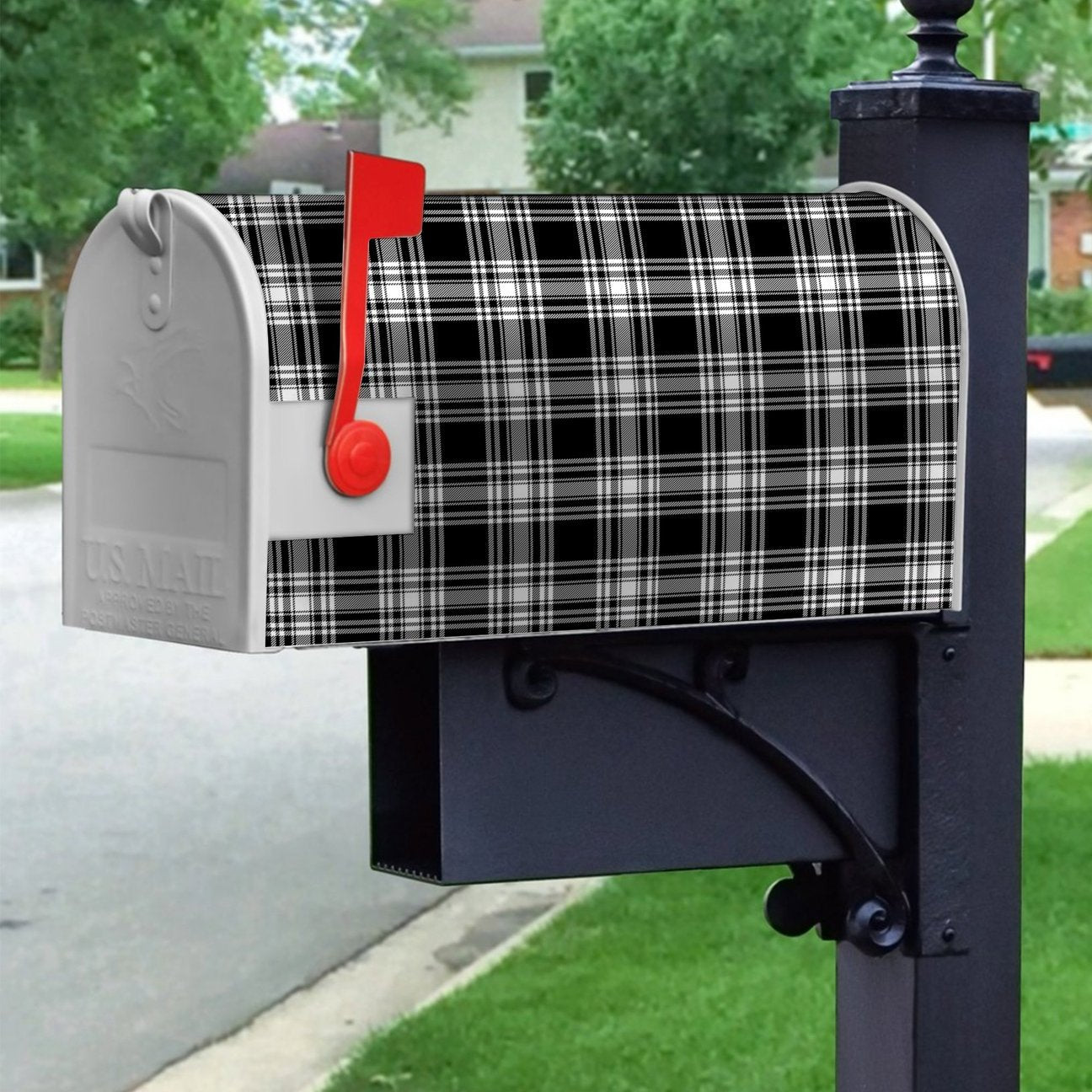Clan Menzies Black & White Modern Tartan Crest Mailbox NU80 Clan Menzies Tartan Today   