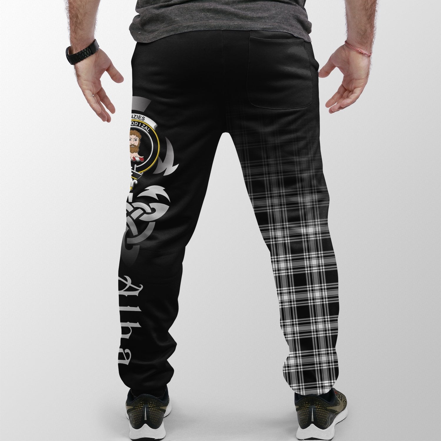 Clan Menzies Black & White Modern Tartan Crest Jogger Sweatpants  Alba Celtic Style UQ26 Clan Menzies Tartan Today   