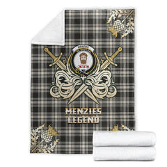 Clan Menzies Black  & White Ancient Tartan Gold Courage Symbol Blanket WH96 Clan Menzies Tartan Today   
