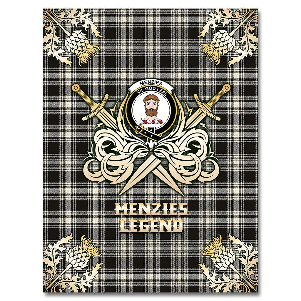 Clan Menzies Black  & White Ancient Tartan Gold Courage Symbol Blanket WH96 Clan Menzies Tartan Today   
