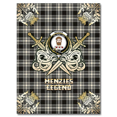 Clan Menzies Black  & White Ancient Tartan Gold Courage Symbol Blanket WH96 Clan Menzies Tartan Today   