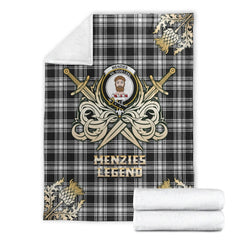 Clan Menzies Black  & White Modern Tartan Gold Courage Symbol Blanket GR64 Clan Menzies Tartan Today   
