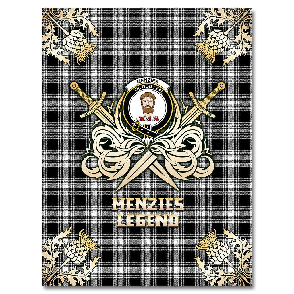 Clan Menzies Black  & White Modern Tartan Gold Courage Symbol Blanket GR64 Clan Menzies Tartan Today   