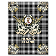 Clan Menzies Black  & White Modern Tartan Gold Courage Symbol Blanket GR64 Clan Menzies Tartan Today   