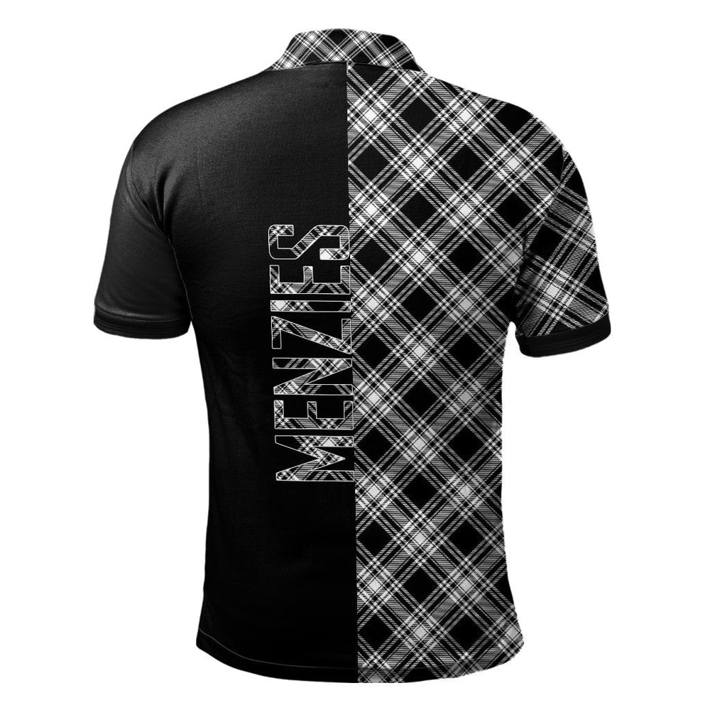 Clan Menzies Black - White Modern Tartan Polo Shirt Half of Me - Cross Style DR23 Menzies Black - White Modern Tartan Tartan Polo   