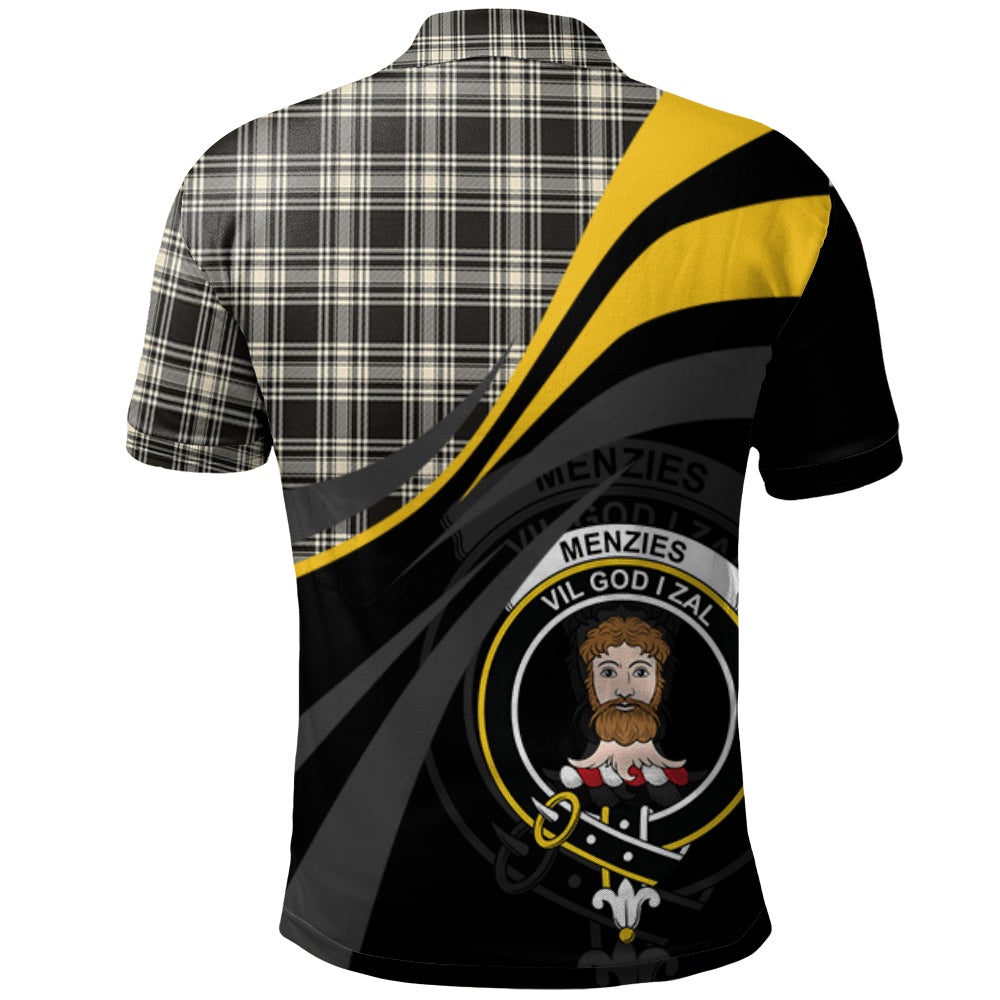 Clan Menzies Black _ White Ancient Tartan Polo Shirt - Royal Coat Of Arms Style PV50 Menzies Black _ White Ancient Tartan Tartan Polo   