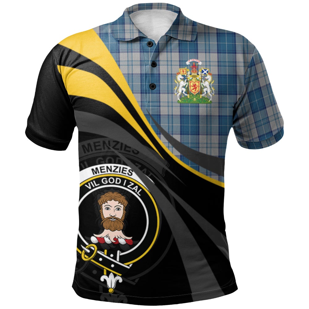 Clan Menzies Blue _ White Tartan Polo Shirt - Royal Coat Of Arms Style ZD96 Menzies Blue _ White Tartan Tartan Polo   