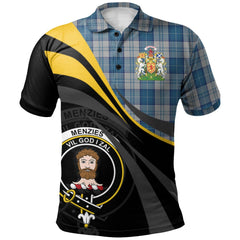 Clan Menzies Blue _ White Tartan Polo Shirt - Royal Coat Of Arms Style ZD96 Menzies Blue _ White Tartan Tartan Polo   