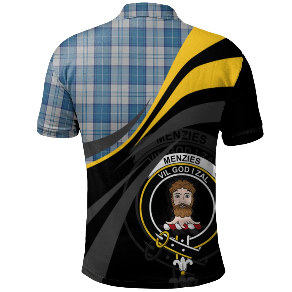 Clan Menzies Blue _ White Tartan Polo Shirt - Royal Coat Of Arms Style ZD96 Menzies Blue _ White Tartan Tartan Polo   