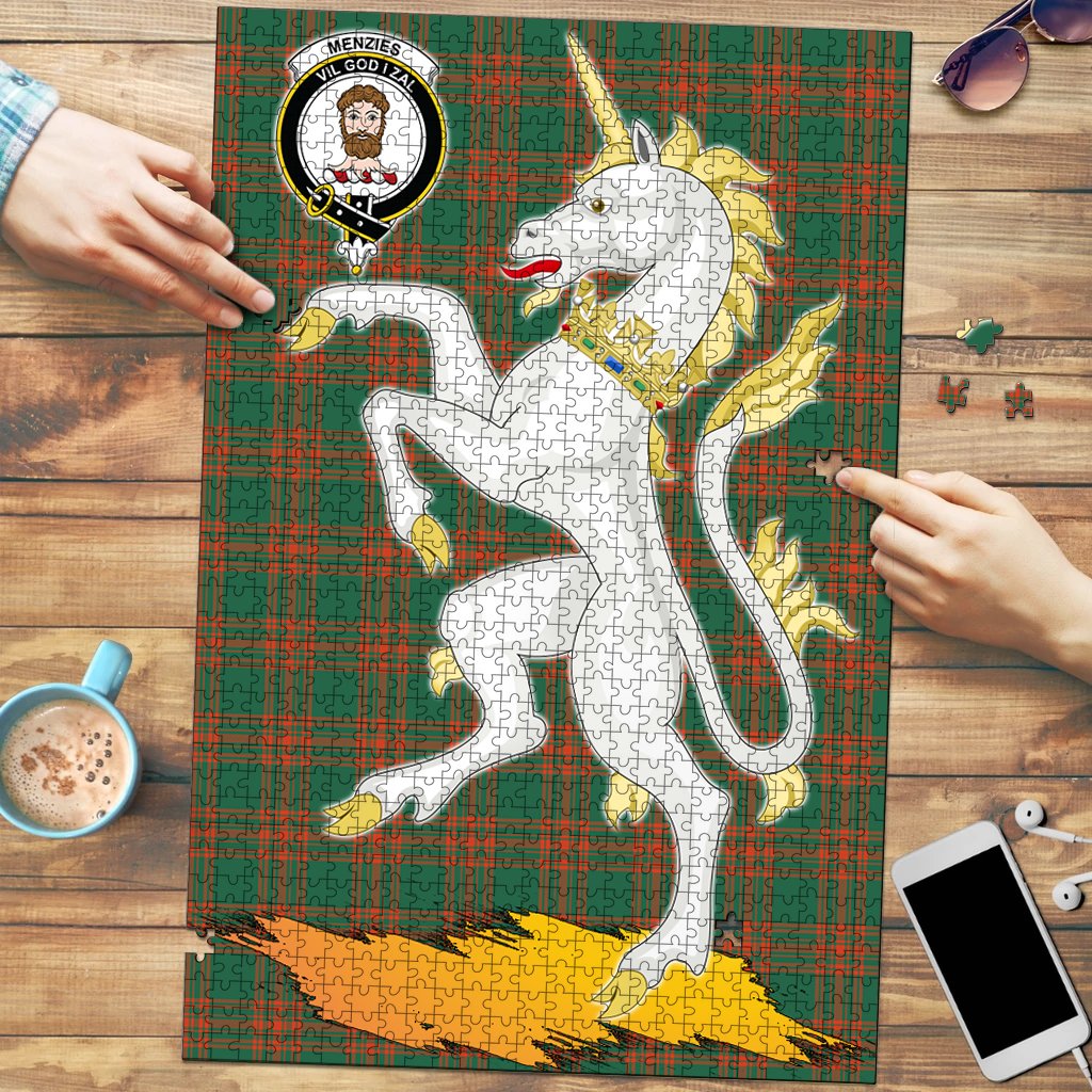 Clan Menzies Green Ancient Tartan Crest Unicorn Scotland Jigsaw Puzzles Gift For Family GM19 Clan Menzies Tartan Today   