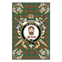 Clan Menzies Green Ancient Tartan Crest Black Garden Flag  - Gold Thistle  TY95 Clan Menzies Tartan Today   