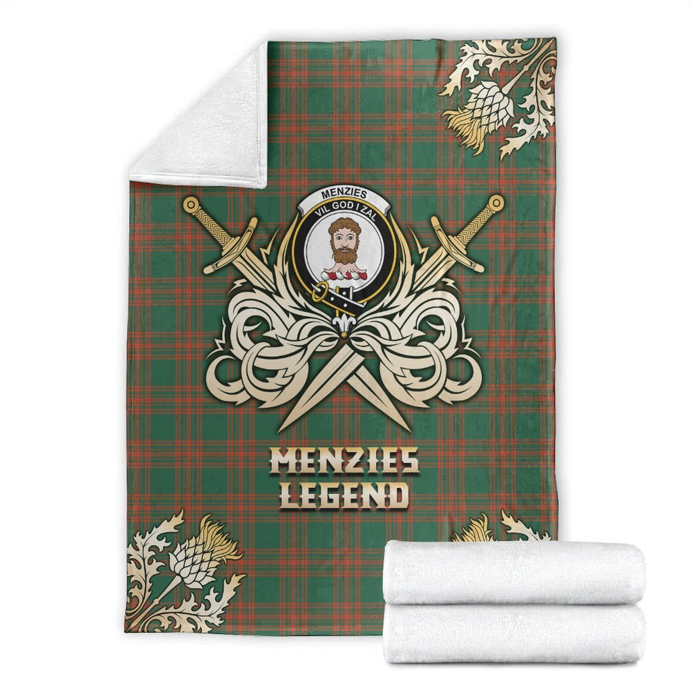 Clan Menzies Green Ancient Tartan Gold Courage Symbol Blanket VX13 Clan Menzies Tartan Today   