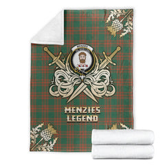 Clan Menzies Green Ancient Tartan Gold Courage Symbol Blanket VX13 Clan Menzies Tartan Today   