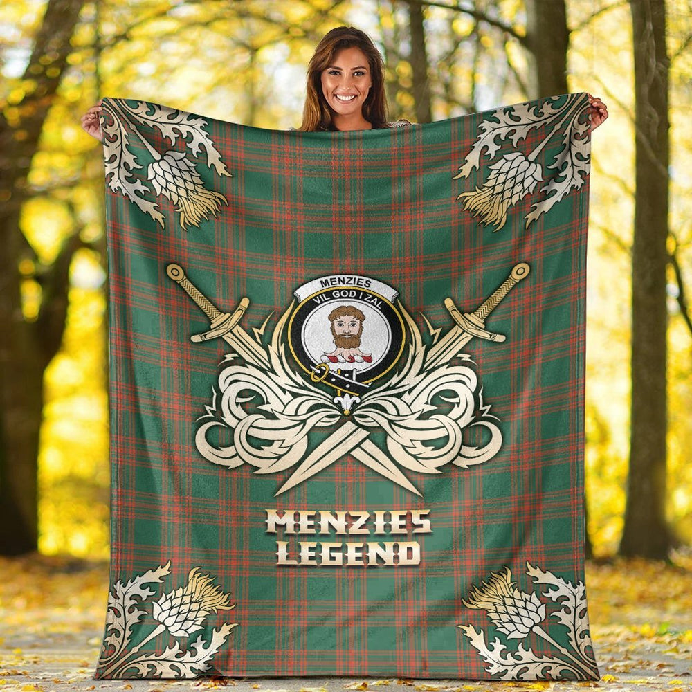 Clan Menzies Green Ancient Tartan Gold Courage Symbol Blanket VX13 Clan Menzies Tartan Today   