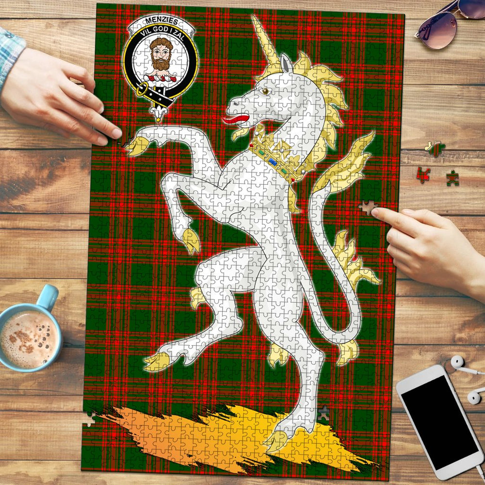 Clan Menzies Green Modern Tartan Crest Unicorn Scotland Jigsaw Puzzles Gift For Family FS54 Clan Menzies Tartan Today   