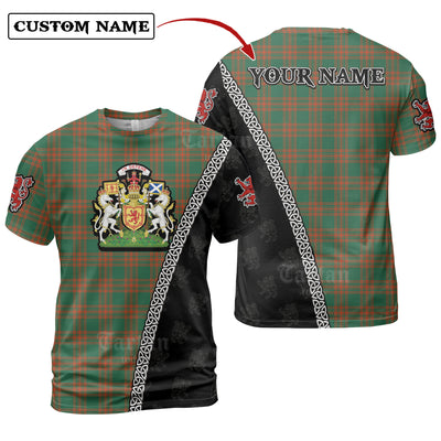 Personalized Clan Menzies Green Ancient Tartan Shirt with Scotland Coat of Arms & Custom Name