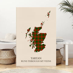 Clan Menzies Green Modern Tartan Scotland Map Canvas “Tartan Runs Through My Veins” Wall Art PN58