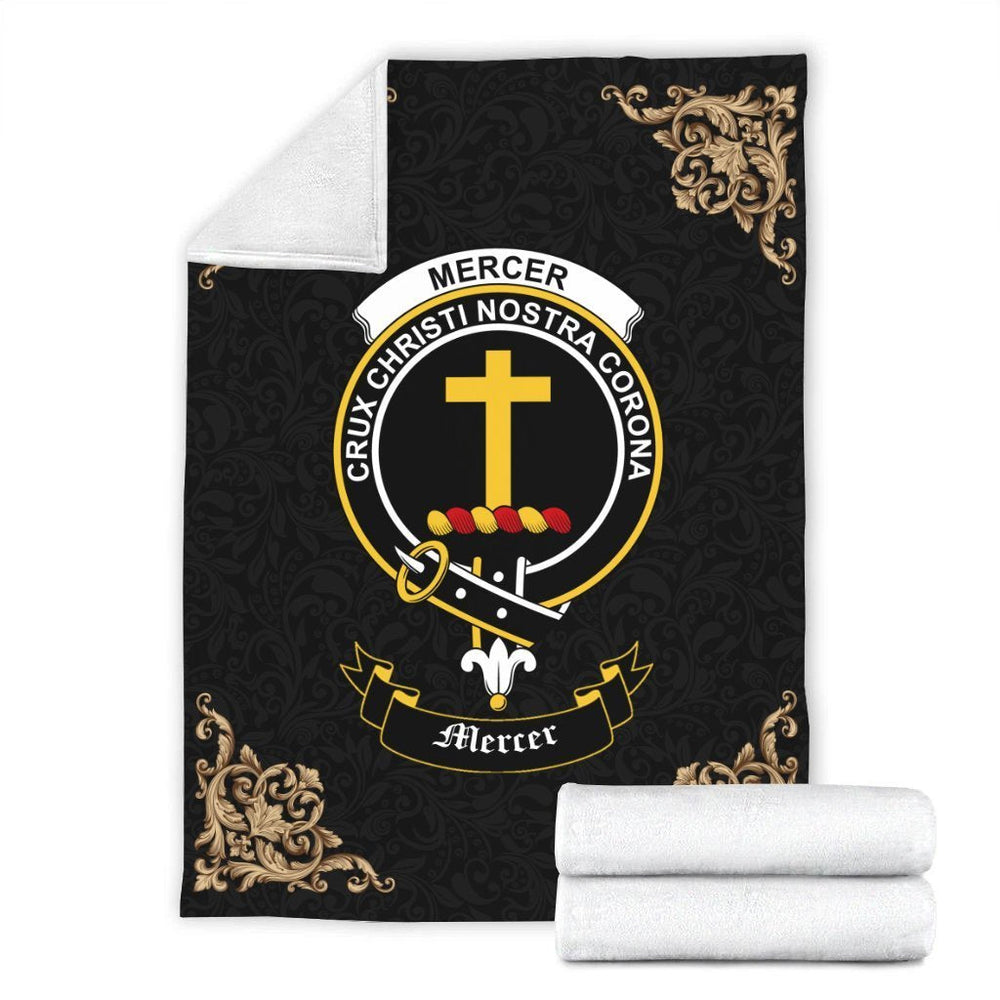 Clan Mercer Crest Tartan Premium Blanket Black IL63 Clan Mercer Tartan Today   